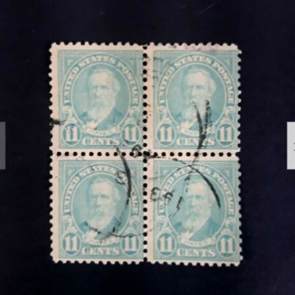 1931 Used 11 cent Hayes plate block 4 Stamps Light Blue
